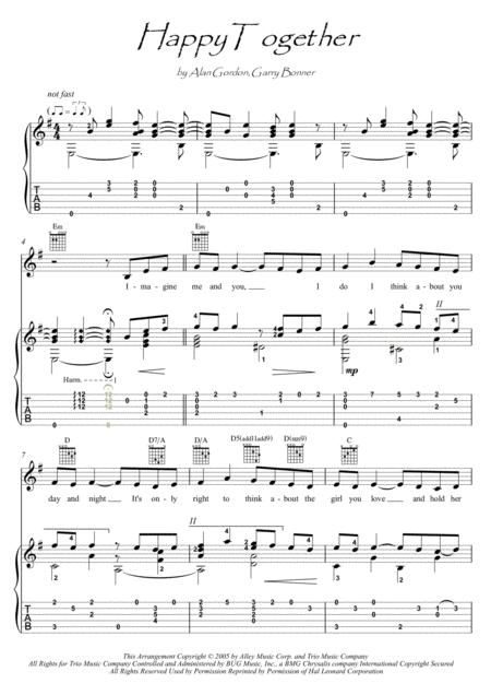 Free Sheet Music Happy Together Fingerstyle Guitar