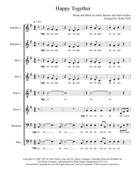 Happy Together Satb Divisi Sheet Music