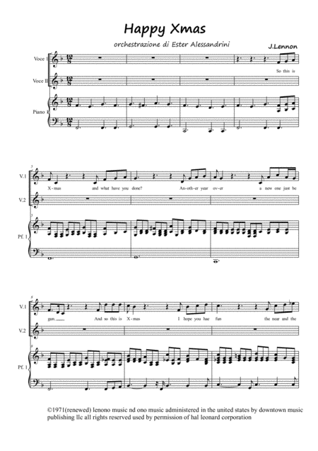 Happy Xmas War Is Over Voce E Piano Sheet Music