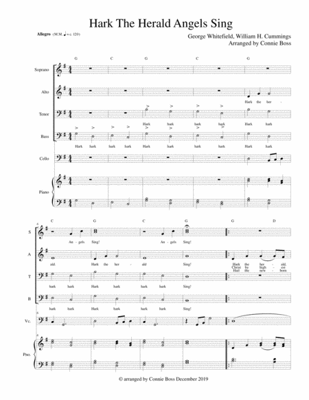 Hark The Herald Angels Sing Cello Satb Piano Sheet Music