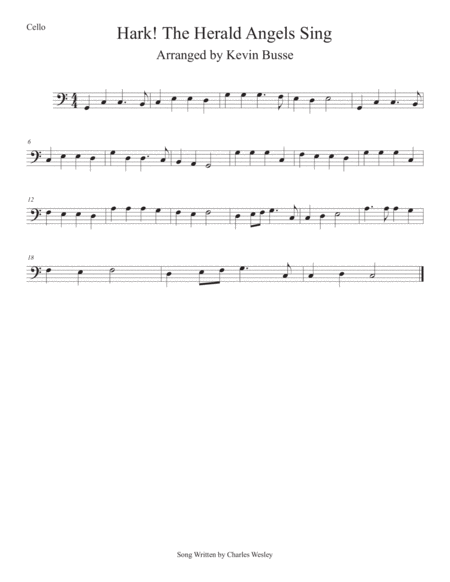 Hark The Herald Angels Sing Easy Key Of C Cello Sheet Music