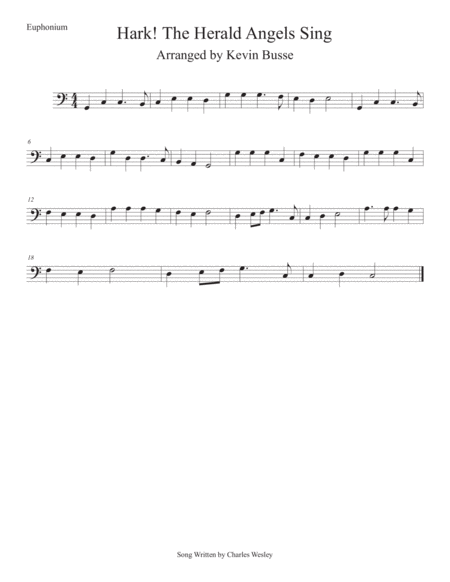 Hark The Herald Angels Sing Easy Key Of C Euphonium Sheet Music