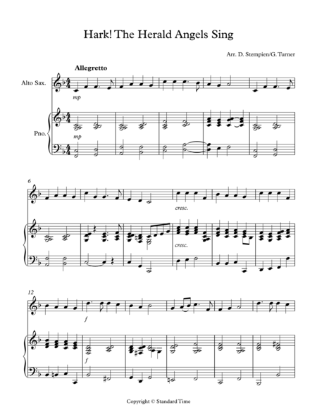 Hark The Herald Angels Sing For Alto Sax Solo With Piano Accompaniment Sheet Music