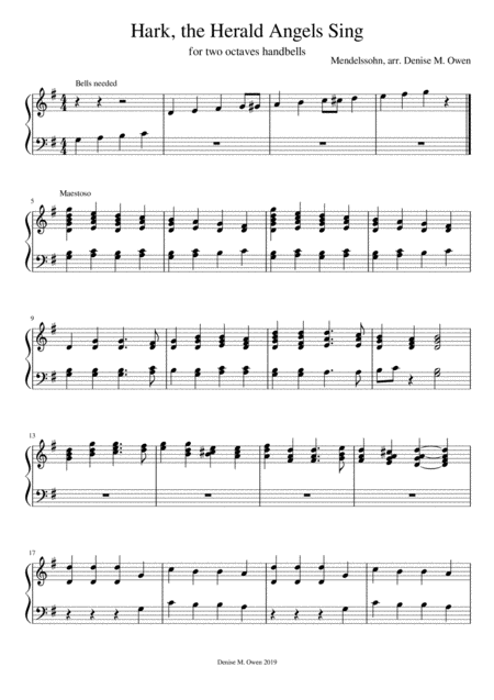 Free Sheet Music Hark The Herald Angels Sing For Two Octaves Handbells G G