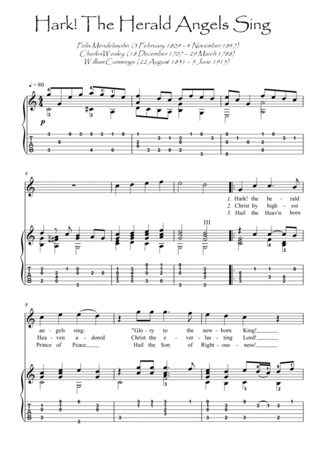 Hark The Herald Angels Sing Guitar Fingerstyle Sheet Music