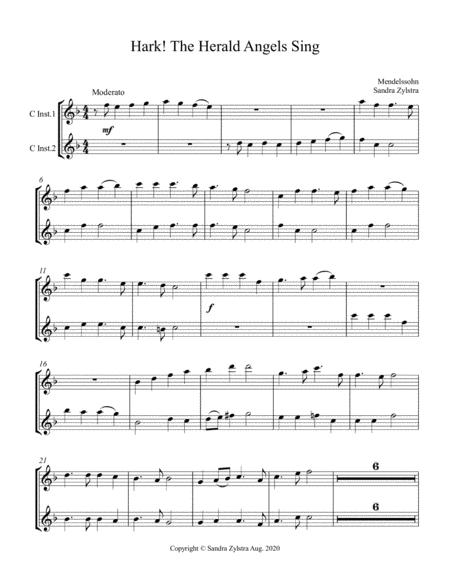 Free Sheet Music Hark The Herald Angels Sing Treble C Instrument Duet Parts Only