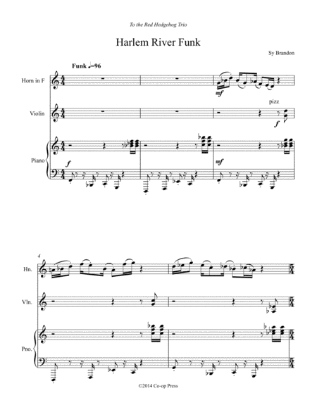 Free Sheet Music Harlem River Funk For Horn Violin And Piano