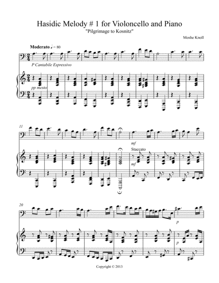 Free Sheet Music Hasidic Melody 1 For Violoncello And Piano