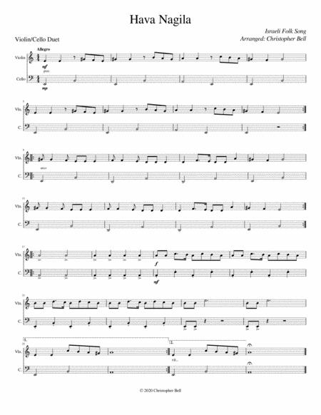 Free Sheet Music Hava Nagila Easy Violin Cello Duet