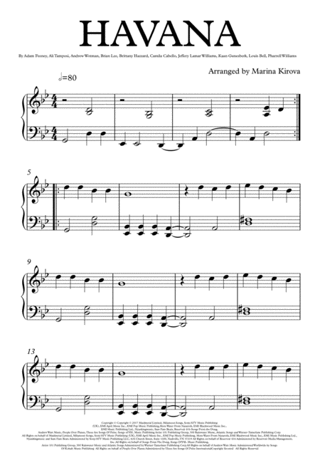 Havana By Camila Cabello Feat Young Thug Piano Solo In Easy To Read Format Sheet Music