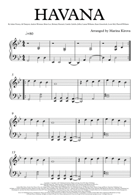 Havana By Camila Cabello Piano Solo With Note Names In Easy To Read Format Sheet Music