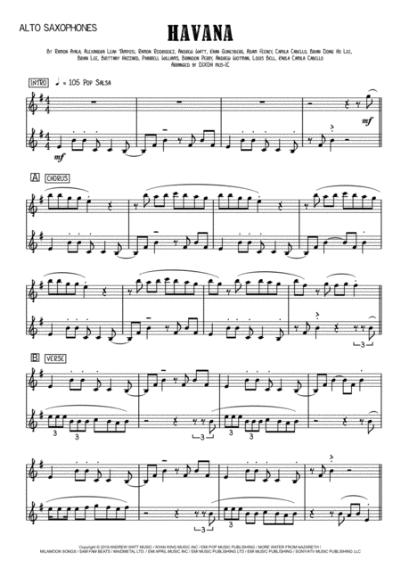 Havana Duet For 2 Alto Saxophones Sheet Music