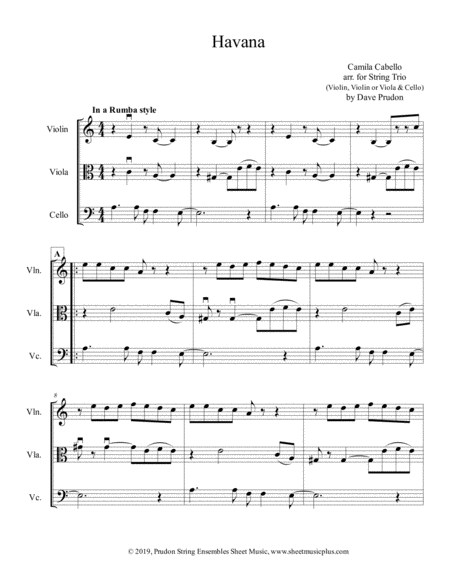 Havana For String Trio Sheet Music