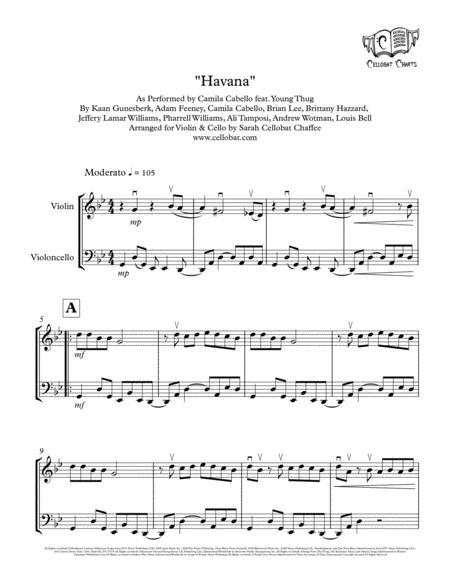 Havana Violin Cello Duet Camila Cabello Young Thug Arr Cellobat Sheet Music