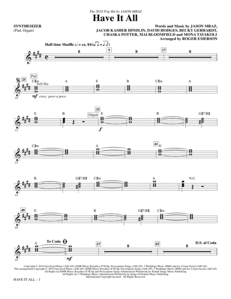 Free Sheet Music Have It All Arr Roger Emerson Synthesizer