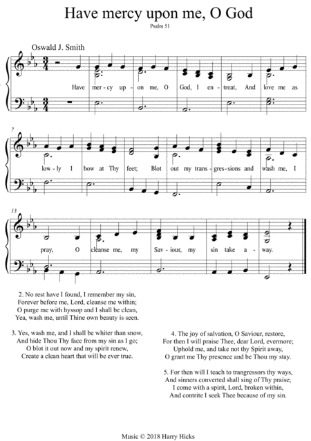 Free Sheet Music Have Mercy Upon Me O God A New Tune To A Wonderful Oswald Smith Hymn