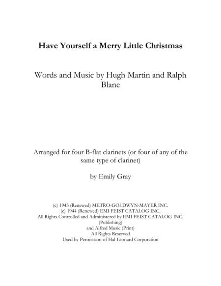 Have Yourself A Merry Little Christmas 4 Clarinets Sheet Music