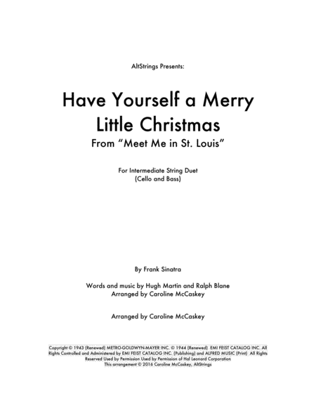 Free Sheet Music Have Yourself A Merry Little Christmas Cello And Bass Duet