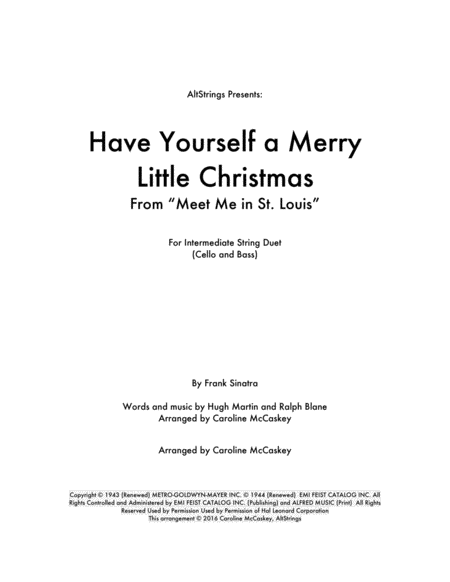 Have Yourself A Merry Little Christmas Cello And Bass Duet Sheet Music