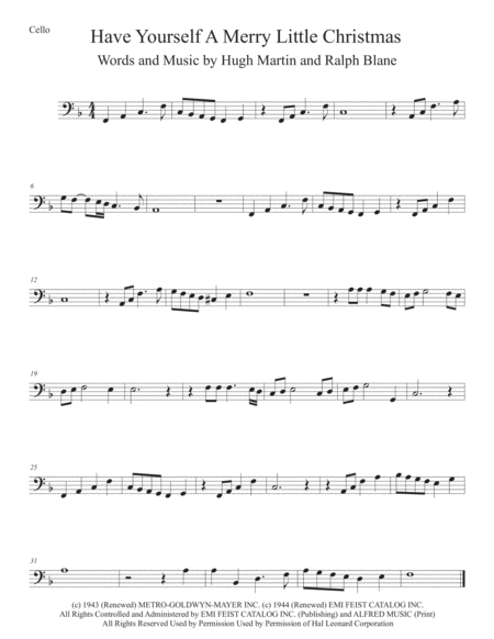 Have Yourself A Merry Little Christmas Cello Sheet Music