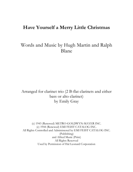 Have Yourself A Merry Little Christmas Clarinet Trio Sheet Music