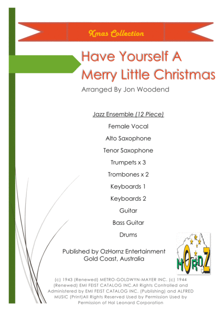 Have Yourself A Merry Little Christmas Female Vocal 12 Piece Jazz Ensemble Sheet Music