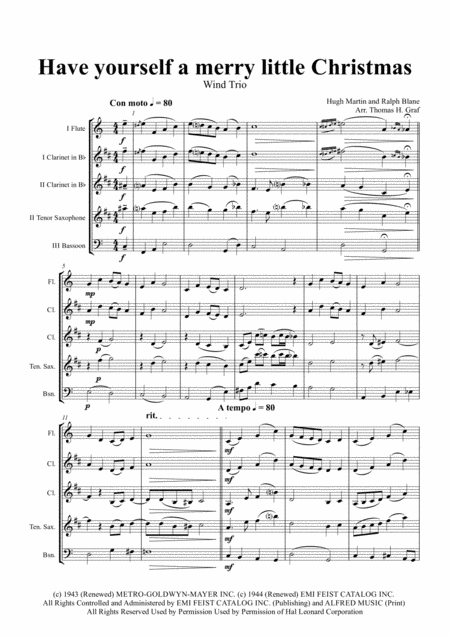 Have Yourself A Merry Little Christmas From Meet Me In St Louis Wind Trio Sheet Music