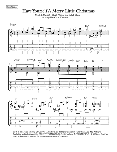 Free Sheet Music Have Yourself A Merry Little Christmas Jazz Guitar Chord Melody