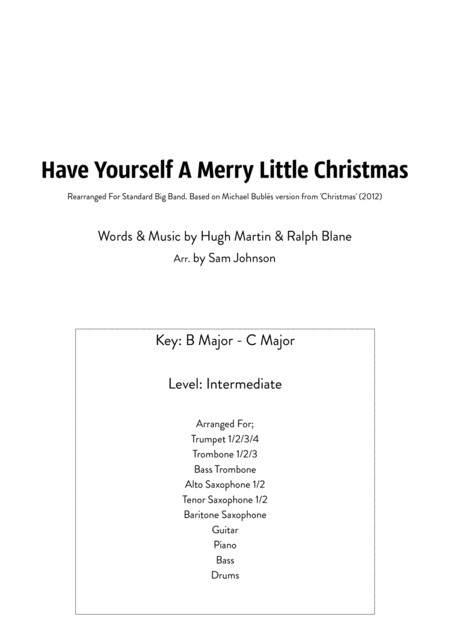 Free Sheet Music Have Yourself A Merry Little Christmas Michael Bubl Version Big Band