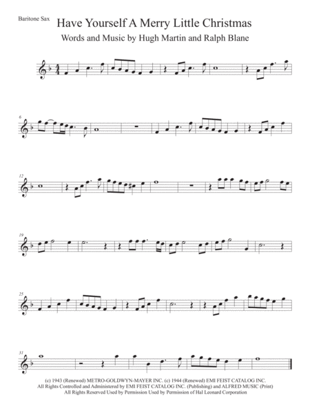 Free Sheet Music Have Yourself A Merry Little Christmas Original Key Bari Sax