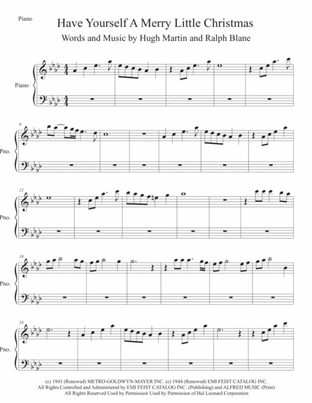 Have Yourself A Merry Little Christmas Original Key Piano Sheet Music