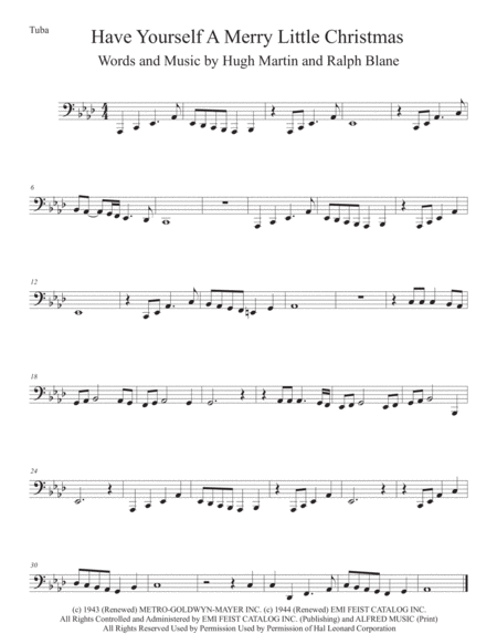 Free Sheet Music Have Yourself A Merry Little Christmas Original Key Tuba