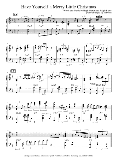 Have Yourself A Merry Little Christmas Piano Score By Minonin Sheet Music