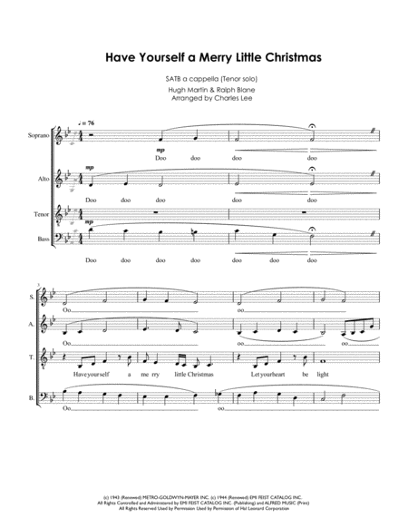 Have Yourself A Merry Little Christmas Saatb A Cappella Sheet Music