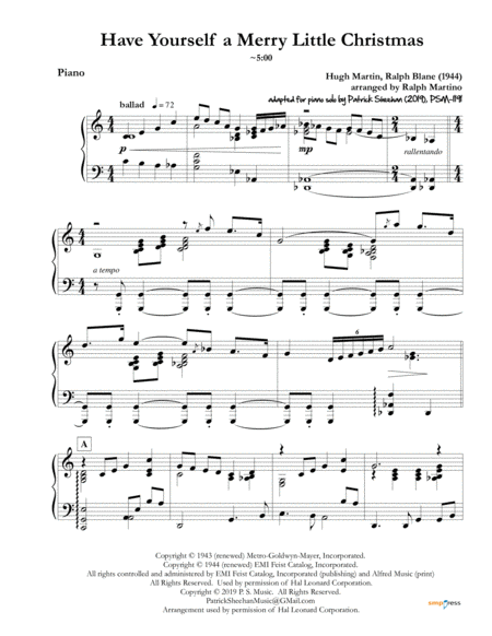 Free Sheet Music Have Yourself A Merry Little Christmas Solo Piano