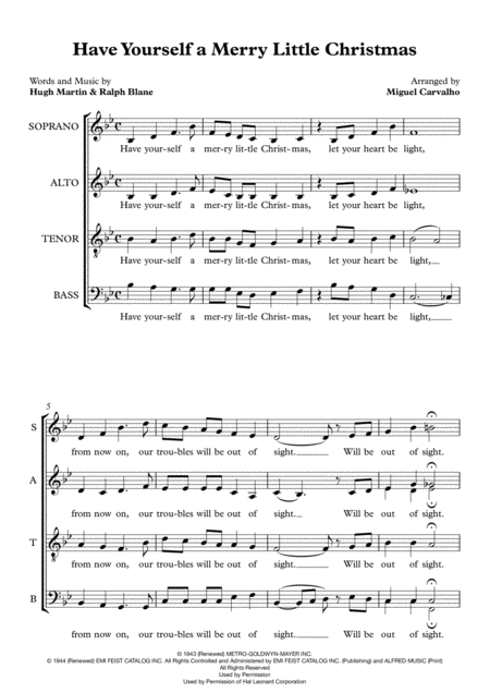 Free Sheet Music Have Yourself A Merry Little Christmas Ssaattbb