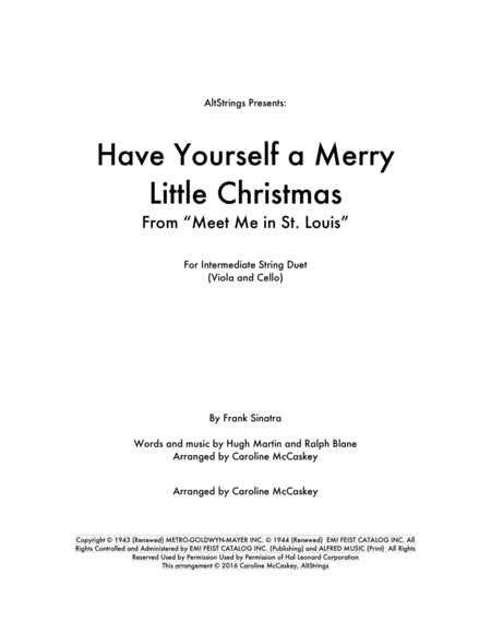 Free Sheet Music Have Yourself A Merry Little Christmas Viola And Cello Duet
