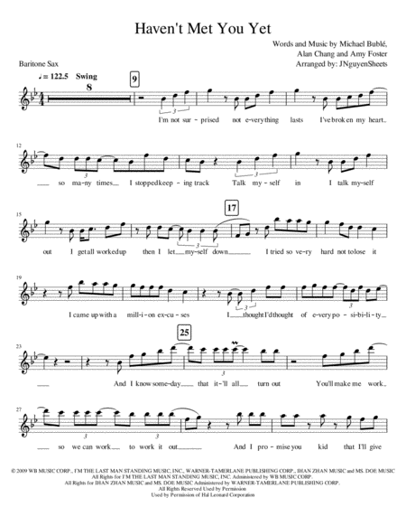 Havent Met You Yet Baritone Sax Sheet Music