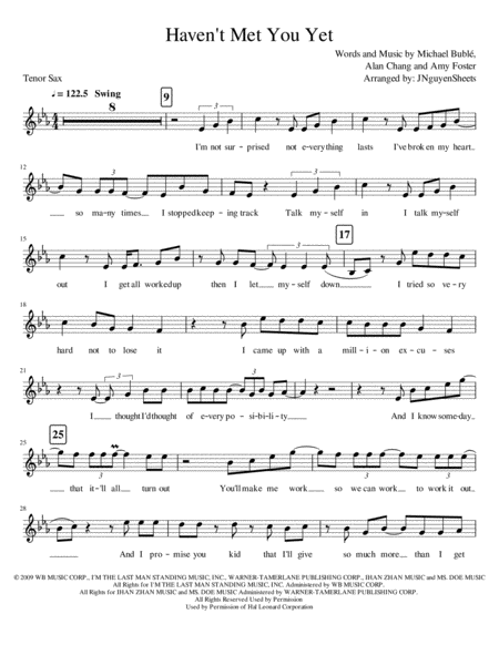 Havent Met You Yet Tenor Sax Sheet Music