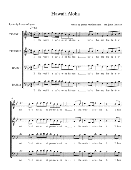 Hawai I Aloha Sheet Music