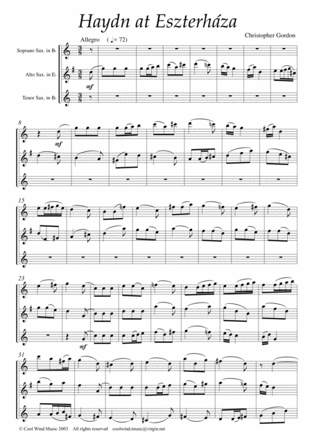 Haydn At Esterhza For Saxophone Trio Soprano Alto And Tenor Saxophones Sheet Music