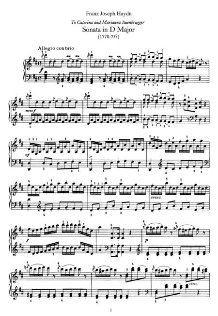 Haydn Piano Sonata In D No 50 Hob Xvi 37 Original Version Sheet Music