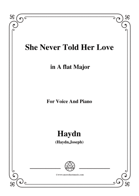 Haydn She Never Told Her Love In A Flat Major For Voice And Piano Sheet Music