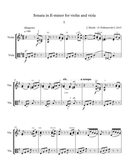 Free Sheet Music Haydn Sonata In E Minor For Violin And Viola 1st Movement