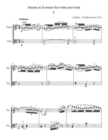 Haydn Sonata In E Minor For Violin And Viola 2nd Movement Sheet Music