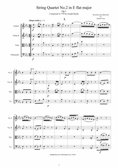 Haydn String Quartet No 2 In E Flat Major Op 1 Complete Score And Parts Sheet Music