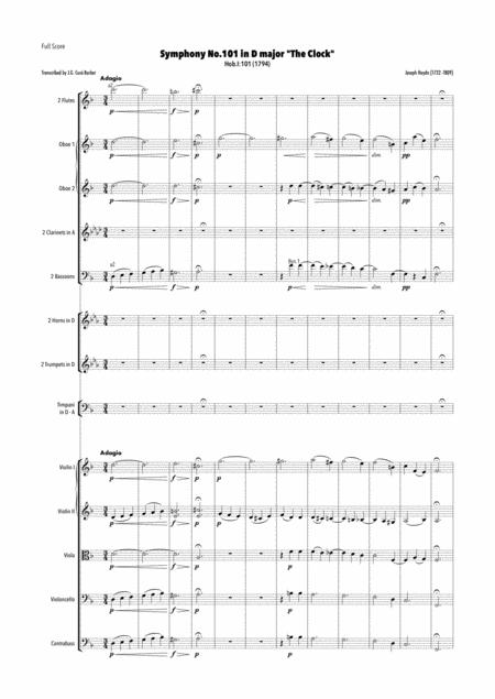 Haydn Symphony No 101 In D Major Hob I 101 The Clock Sheet Music