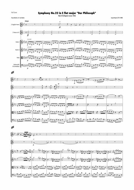 Haydn Symphony No 22 In E Flat Major Hob I 22 The Philosopher Original Version 1764 Sheet Music