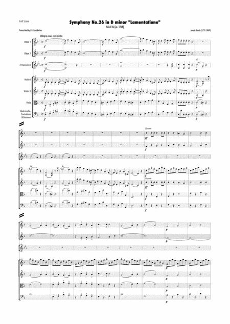Free Sheet Music Haydn Symphony No 26 In D Minor Hob I 26 Lamentatione