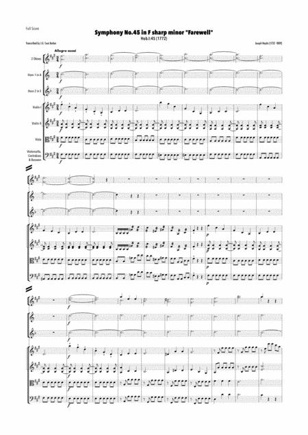 Free Sheet Music Haydn Symphony No 45 In F Sharp Minor Hob I 45 Farewell